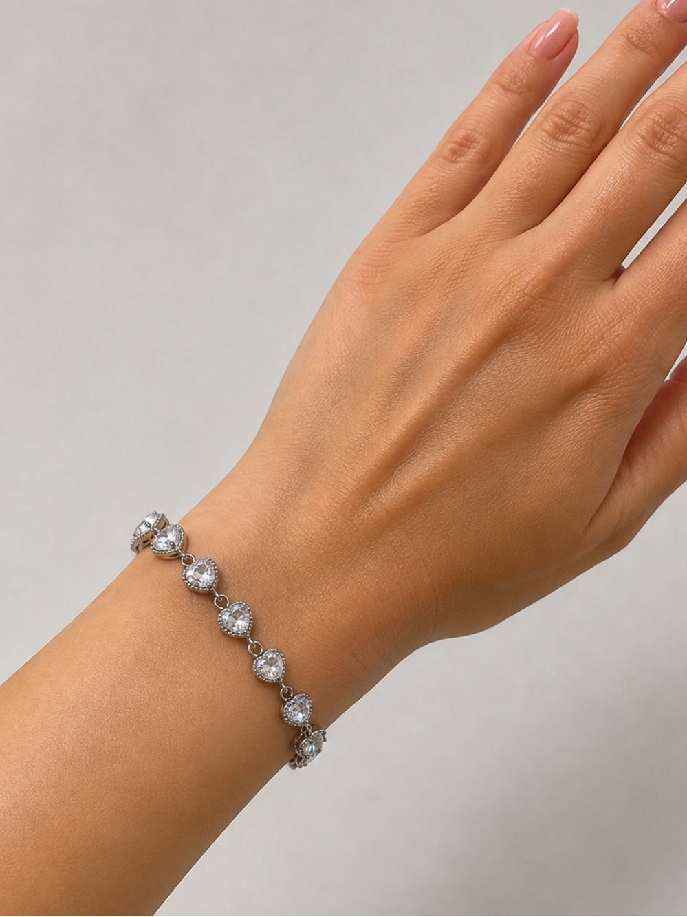 White Gold Filled Clear Heart CZ Link Bracelet